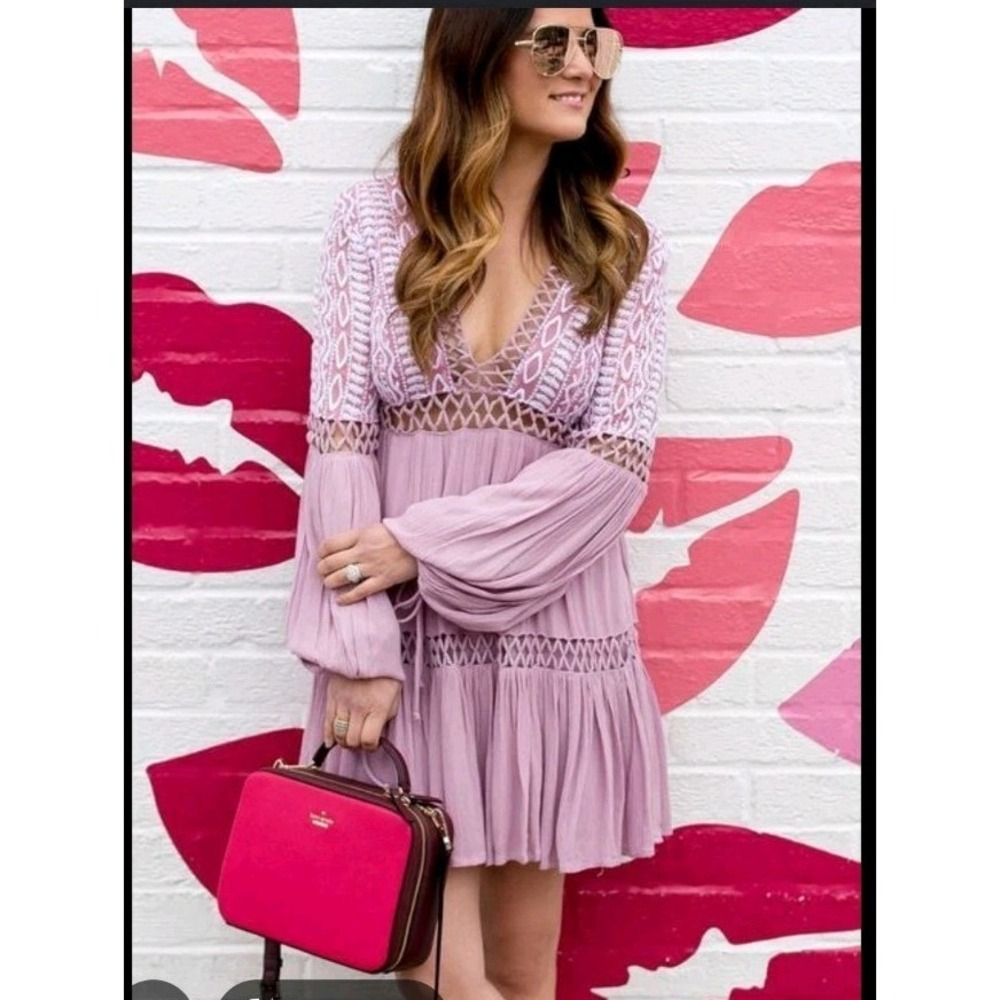 Free People 'Dusk Till Dawn' Embroidered Mini Dress*Mauve*Size 0
